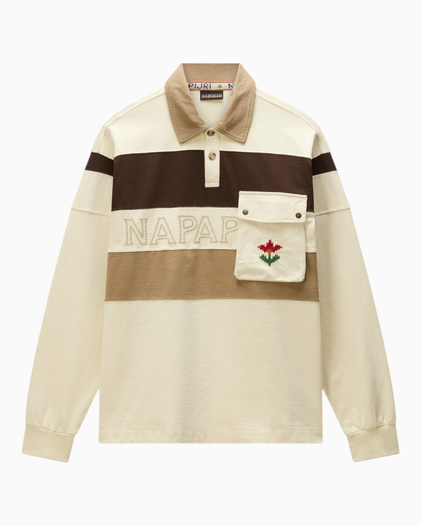 Napapijri Bloom Jersey Long-Sleeve Erkek Polo T-Shirt Beige N5E