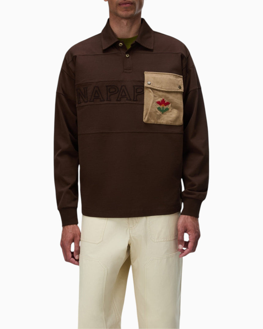 Napapijri Bloom Jersey Long-Sleeve Erkek Polo T-Shirt Dark Brown