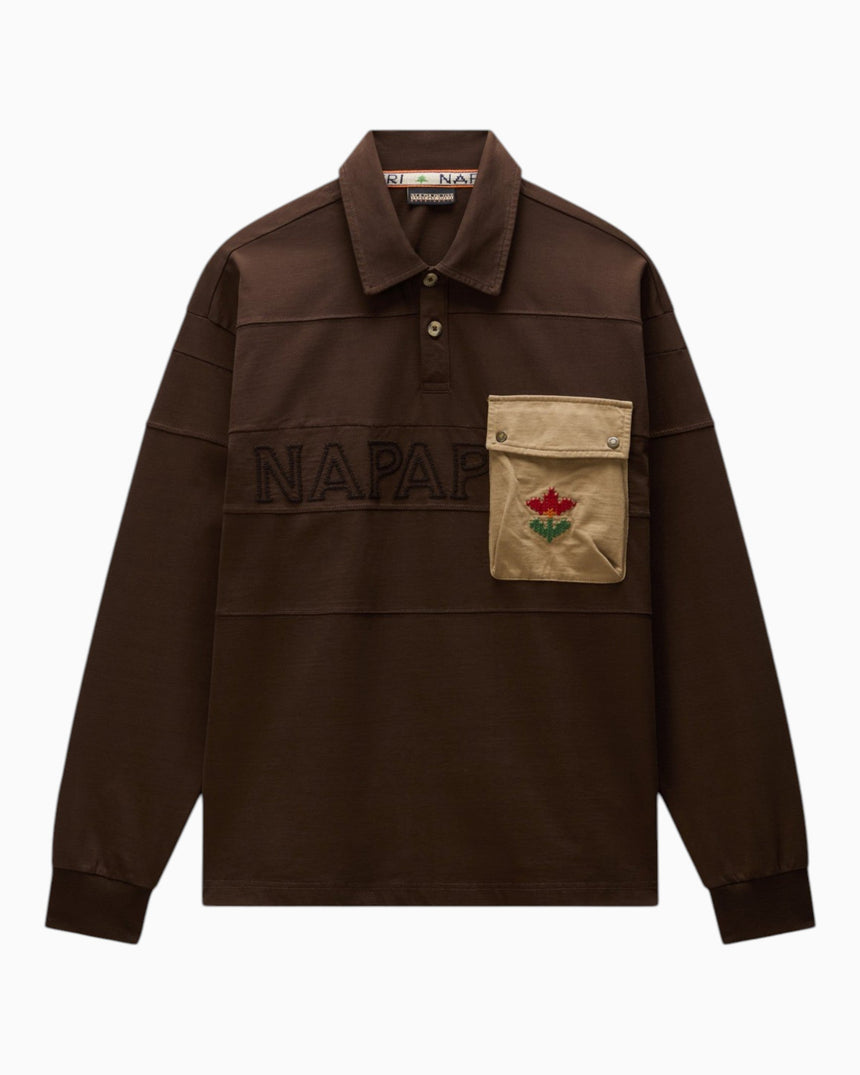 Napapijri Bloom Jersey Long-Sleeve Erkek Polo T-Shirt Dark Brown