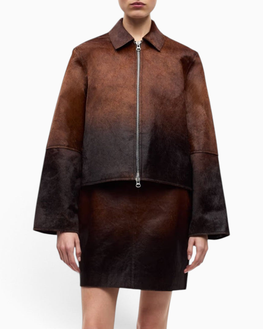 Samsøe Samsøe Salylo Leather Jacket Dark Brown Dip-Dye