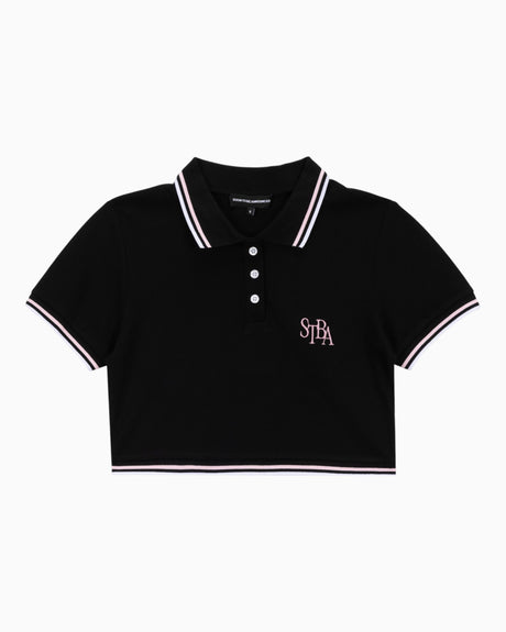 Soon To Be Announced Tennis Academy Crop Kadın Polo T-Shirt Black