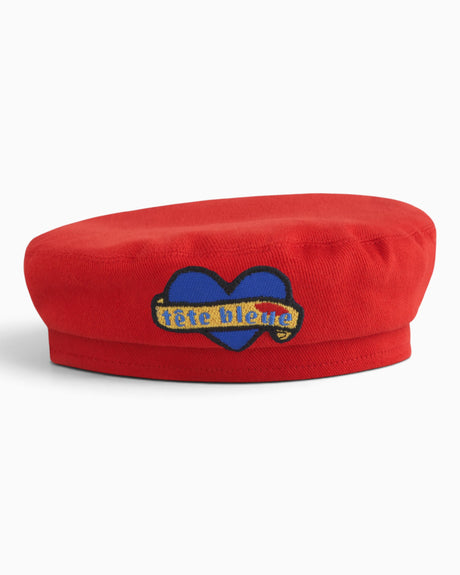 tête bleue Coeur Canvas French Beret Red