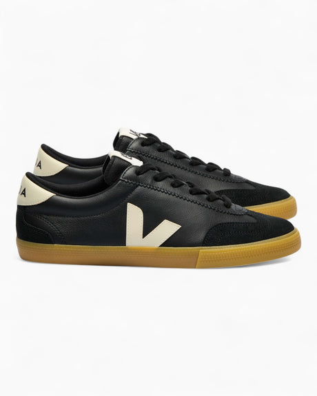 VEJA Volley Organic Traced Leather Erkek Sneaker Black/Pierre